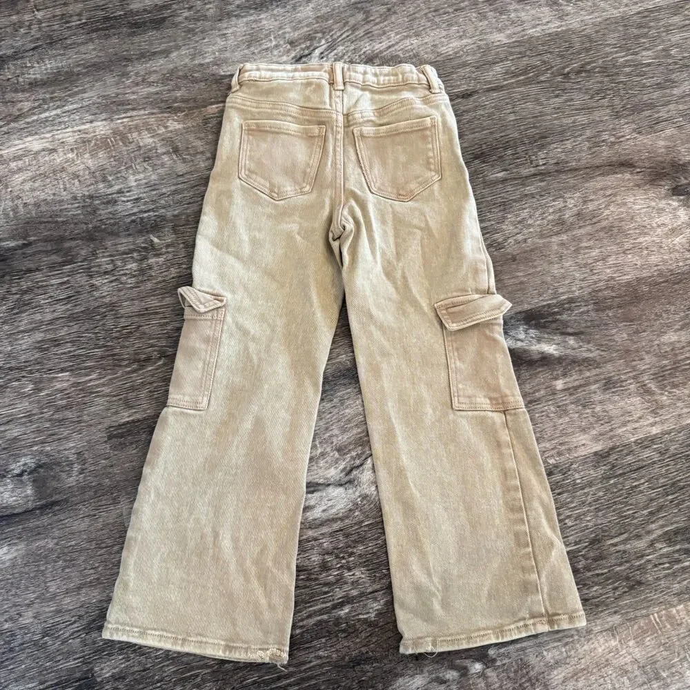 H&M Kaki girls cargo bootcut pants- size 6x